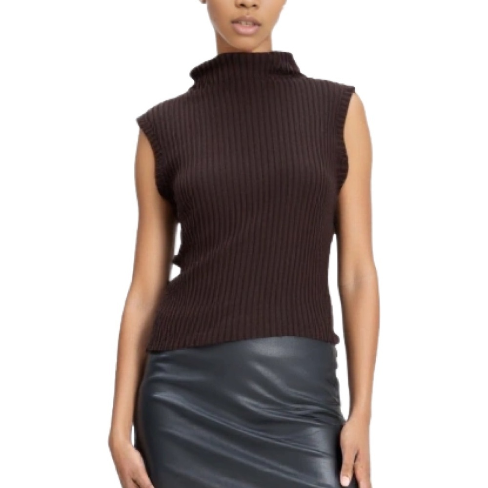 Banana Republic Dark Brown Sleeveless High Neck Ribbed Tank Size XS